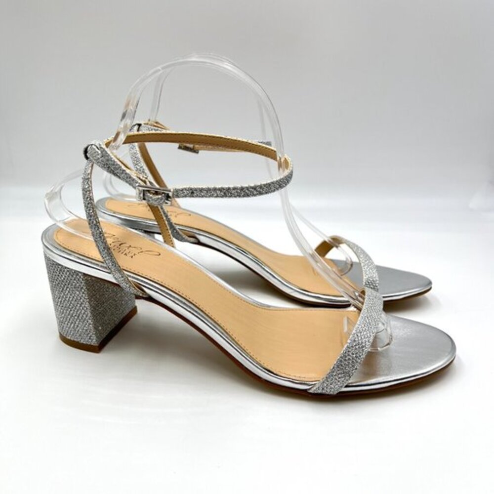 Jewel Badgley Mischka Womens Size 10 Silver Jewel Low Heels Dress‎ Sandals Shoes